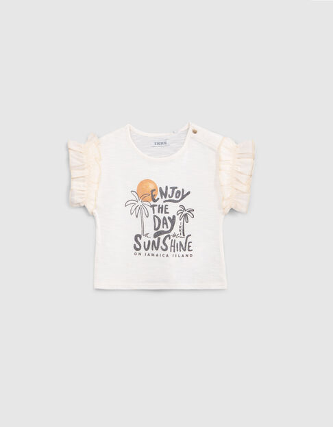 T-shirt écru coton bio message pailleté bébé fille - IKKS