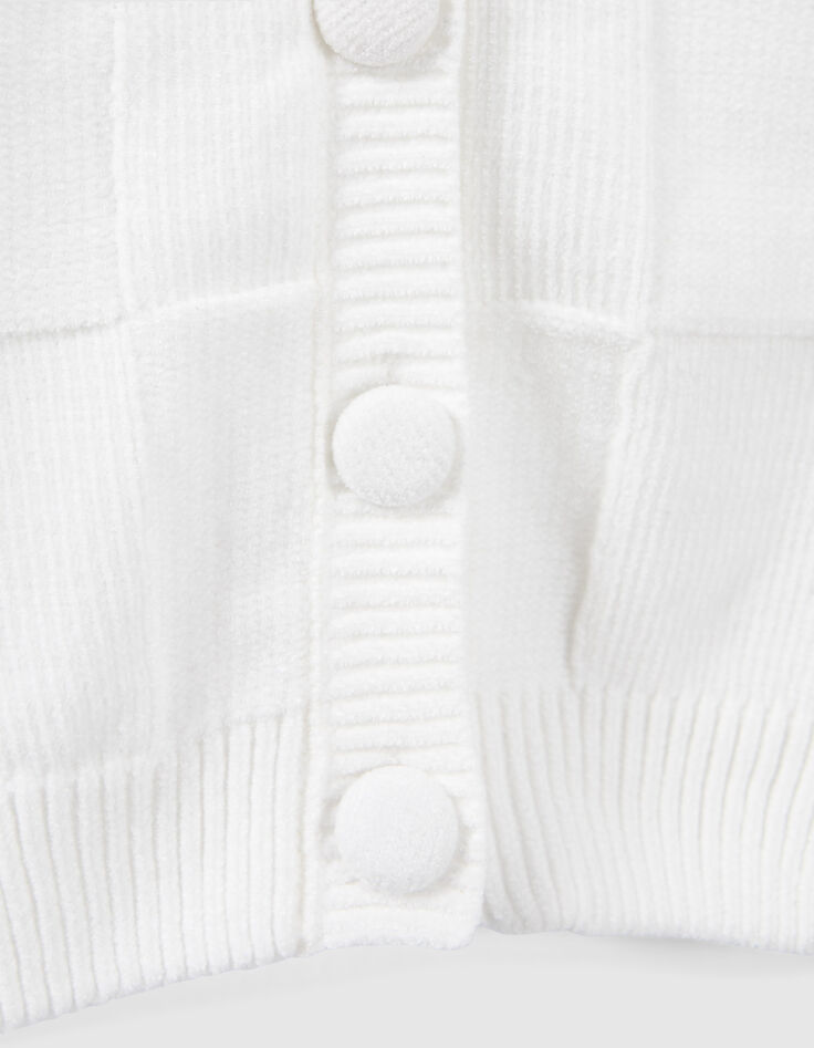 Girls&rsquo; off-white chenille knit checkerboard cardigan-5