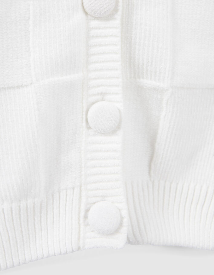 Cardigan blanc cassé tricot chenille motif damier fille - IKKS