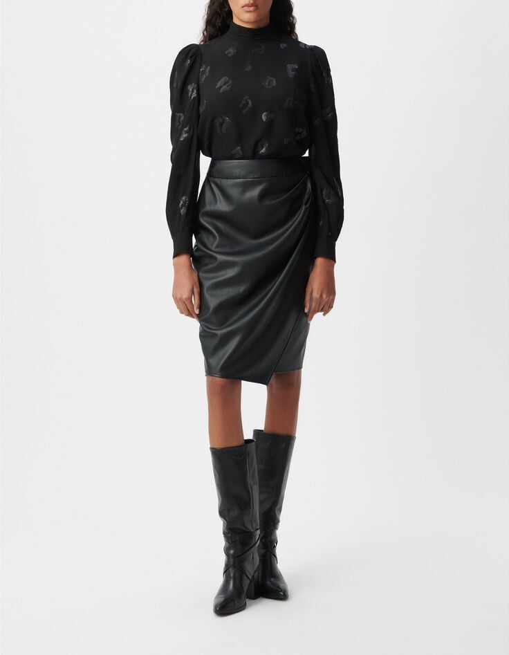 Jupe crayon noire forme portefeuille Femme-5