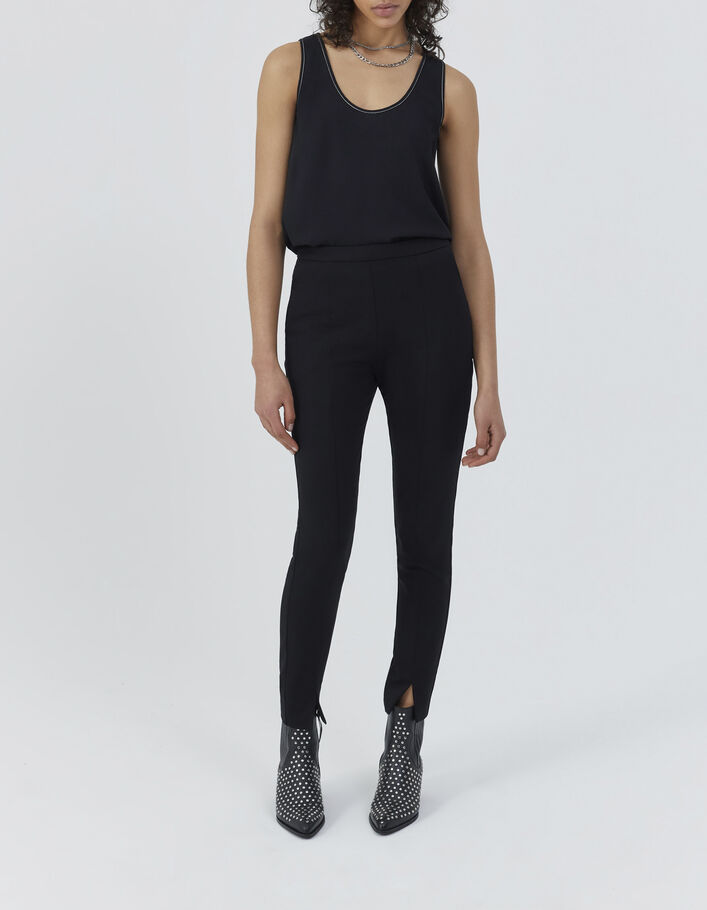 Schwarzes Damenchiffontop mit Steppnaht-2