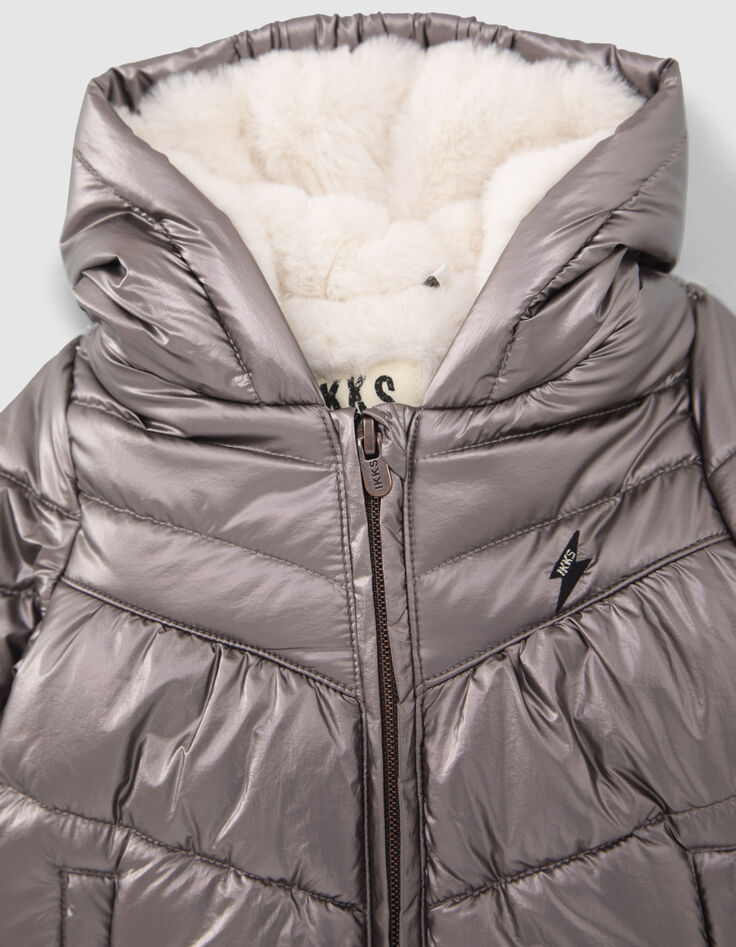Gefütterte Babymädchen-Kapuzen-Steppjacke, Metallic Parma-2