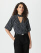 Blouse fluide marine motif pois manches ballon Femme-2