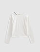 Camiseta de mujer con cuello de cadena en blanco roto-3