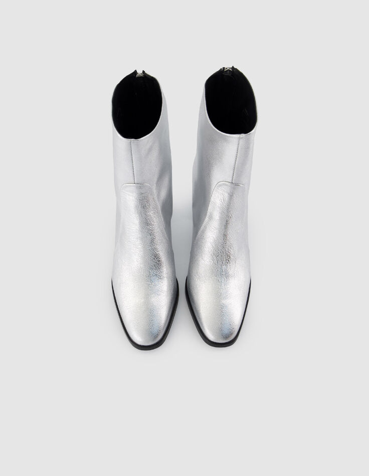 Boots &agrave; talon argent&eacute;es cuir zipp&eacute;es Femme-3