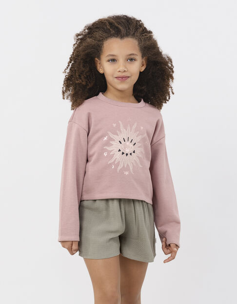 Sweat rose maxi œil-soleil et dessins pailletés fille - IKKS