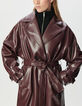 Bordeauxroter Damen-Trenchcoat lang Vinyloptik-6
