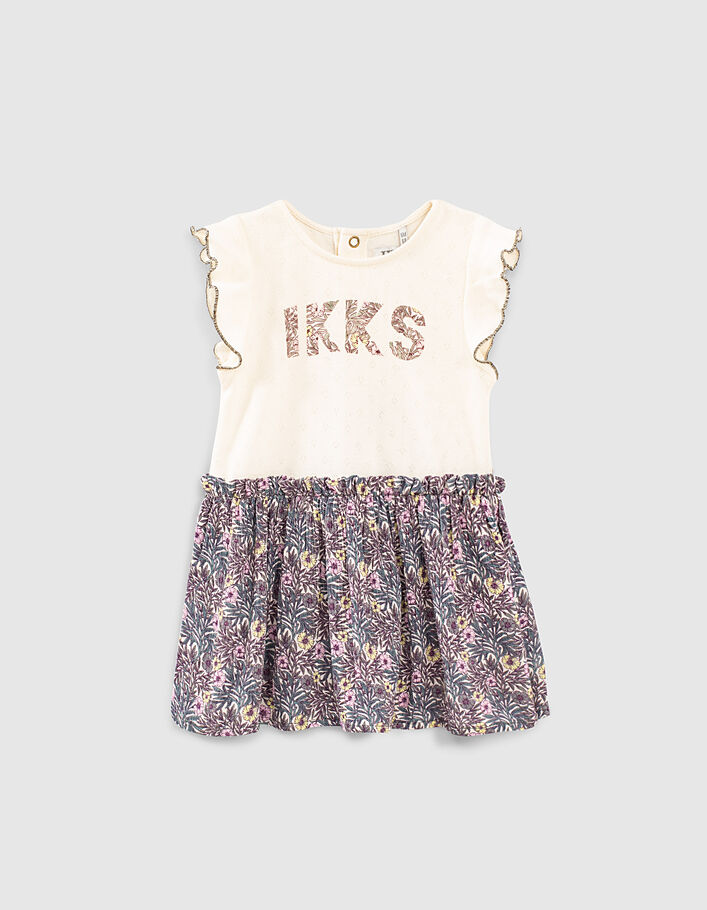 Baby girls’ plant print Ecovero® mixed-fabric dress - IKKS