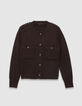 Cárdigan corto marrón 100 % lana acanalada mujer-6