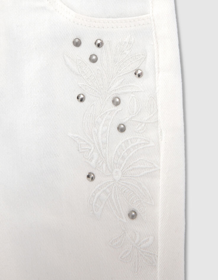 Jean SKINNY écru avec broderies et clous fille-7