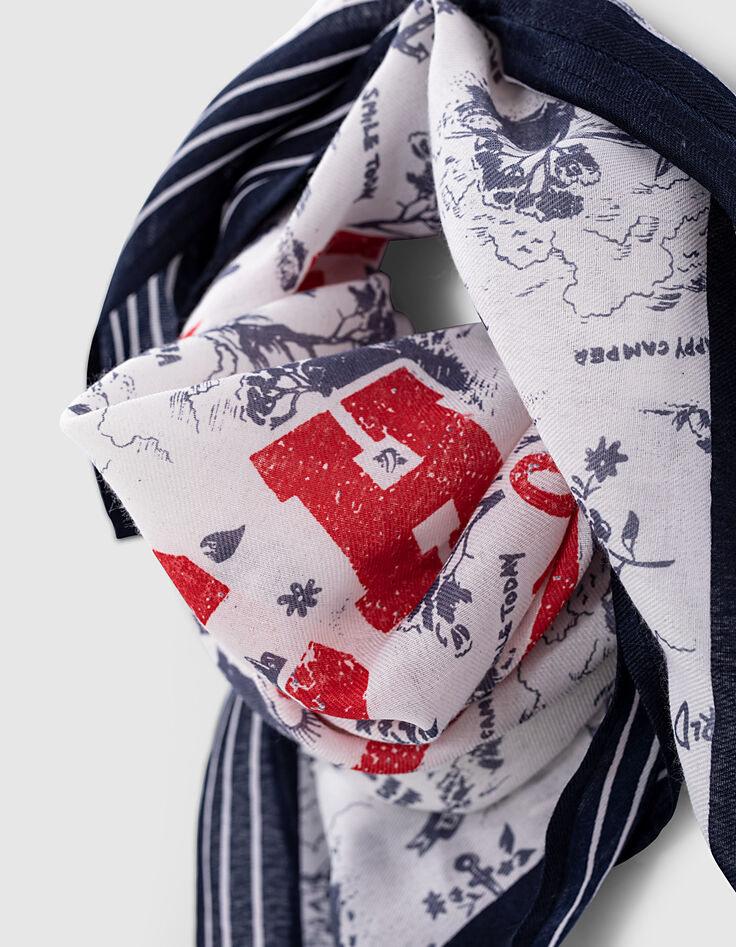 Ecrufarbener Mädchen-Schal mit Toile-de-Jouy-Print-4 Ecrufarbener Mädchen-Schal mit Toile-de-Jouy-Print-4
