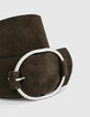 Ceinture large en cuir kaki effet daim femme-3