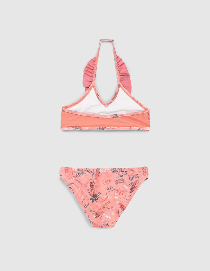 Maillot de bain 2 pièces corail foncé Surf recyclé fille-3
