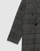 Manteau long gris motif carreaux boutonnage croisé Femme-3
