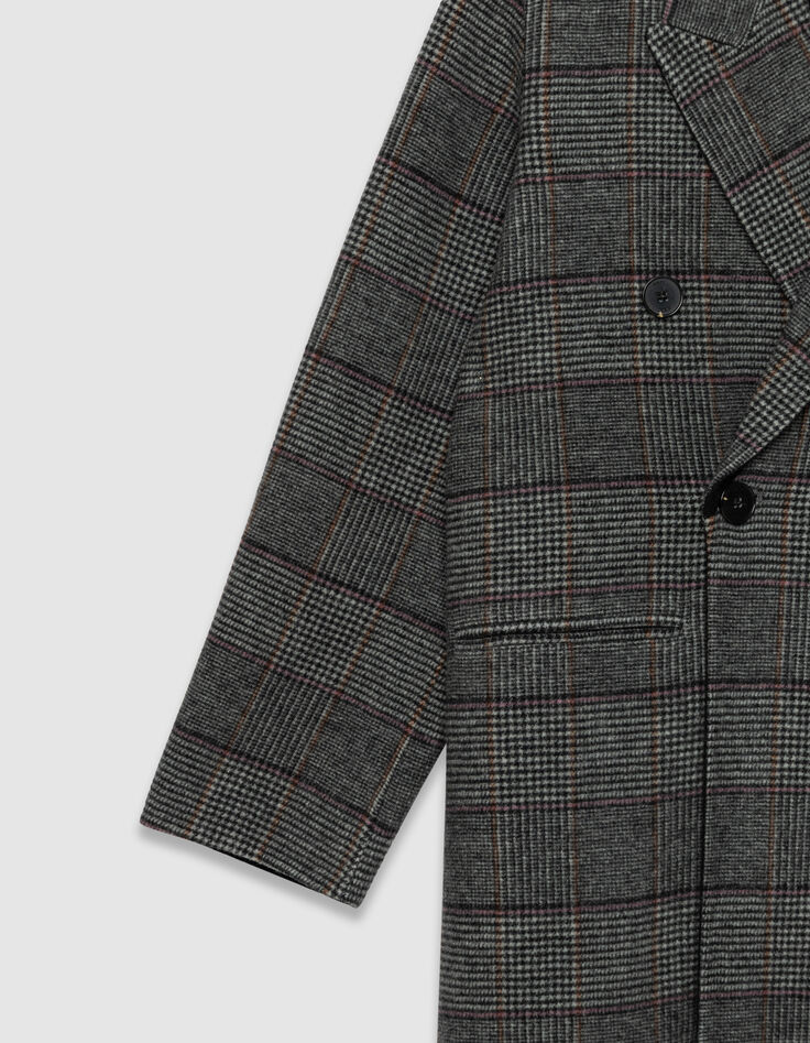 Manteau long gris motif carreaux boutonnage croisé Femme-3