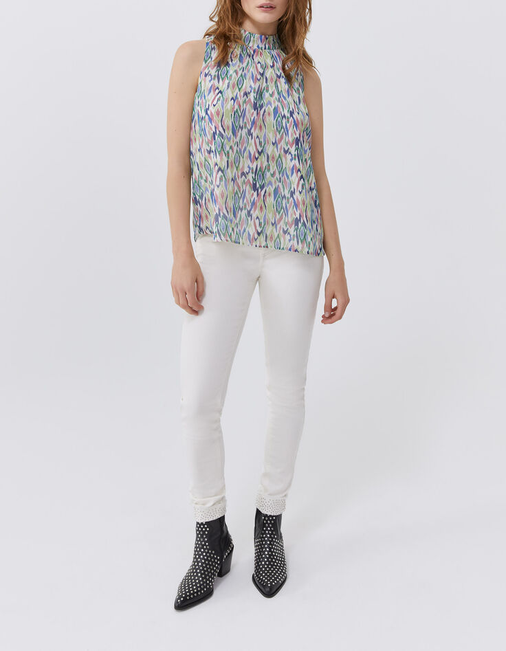 Women’s ecru ikat diamond print top with tie on back-6 Women’s ecru ikat diamond print top with tie on back-6