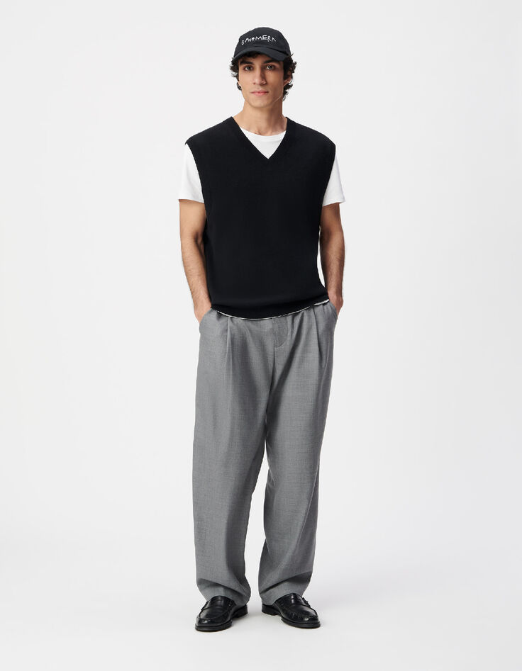 Pull sans manches noir tricot encolure V Homme-2