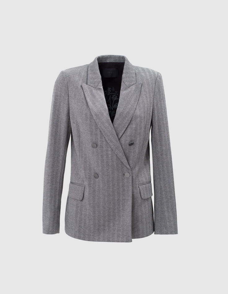 Chaqueta brillante espigas botonadura doble mujer-6