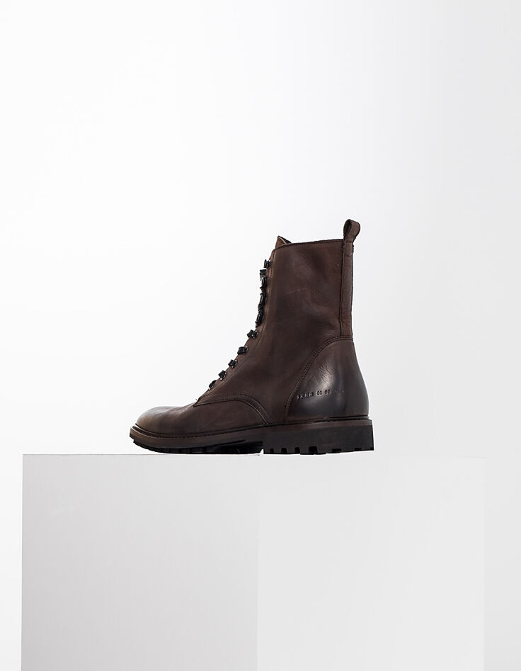 Boots à lacet marron foncé en cuir Homme-3