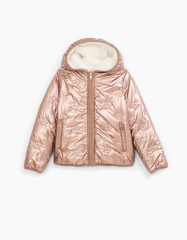 Gewatteerde jas in rose gold en gebroken wit voor meisjes - IKKS