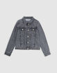 Veste en jean gris broderies ethniques fille-4