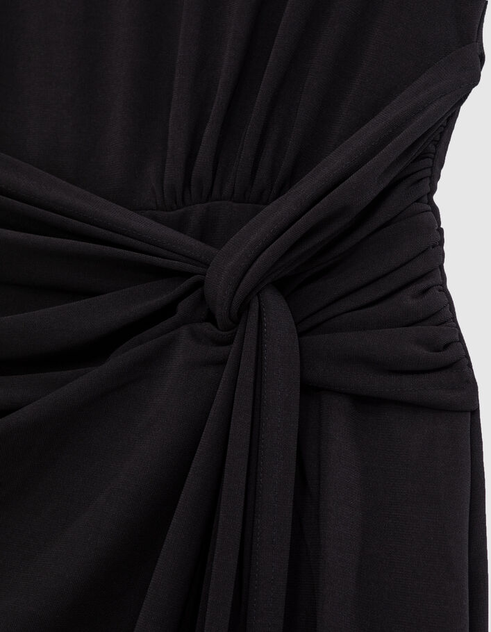Robe noire maille recyclée effet portefeuille drapé Femme - IKKS