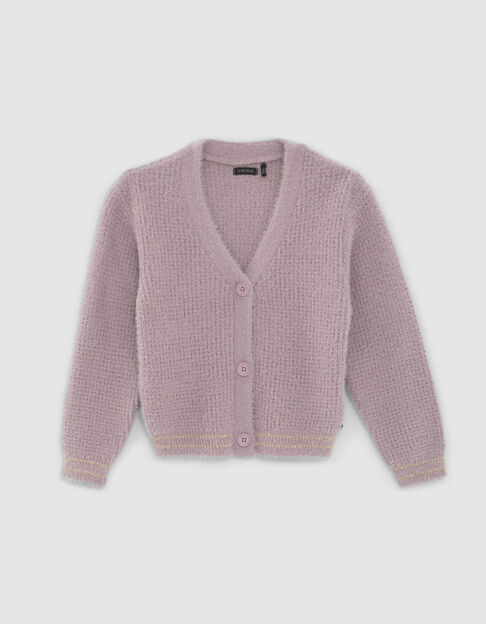 Fliederfarbene Mädchenstrickjacke mit Fantasiestrickmuster - IKKS