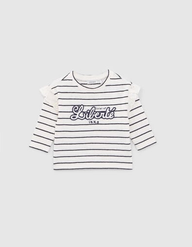 T-shirt marini&egrave;re &eacute;cru message brod&eacute; b&eacute;b&eacute; fille - IKKS