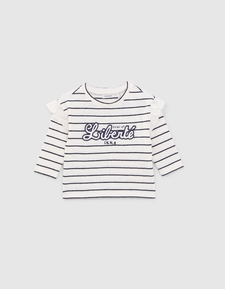 T-shirt marini&egrave;re &eacute;cru message brod&eacute; b&eacute;b&eacute; fille-1