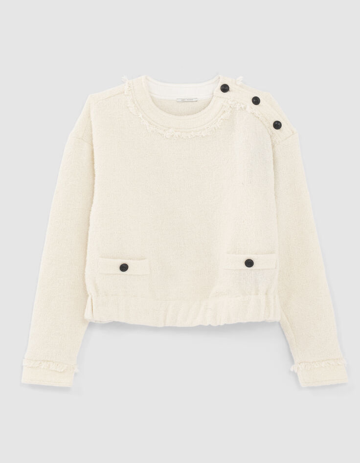 Sudadera cruda bordes sin rematar y botones hombros mujer-1 Sudadera cruda bordes sin rematar y botones hombros mujer-1