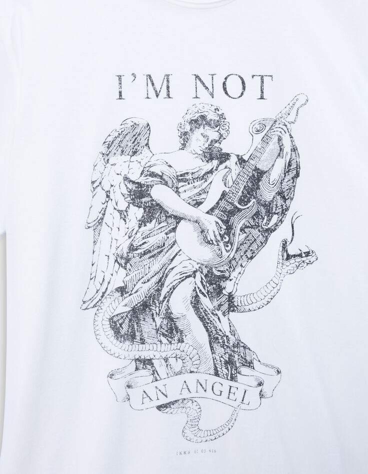 Men&rsquo;s white organic cotton T-shirt with angel-guitarist-6
