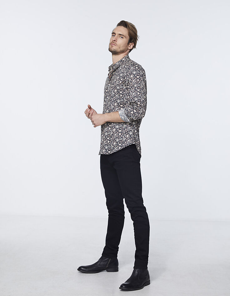Chemise SLIM noire imprimé fleurs Homme-8