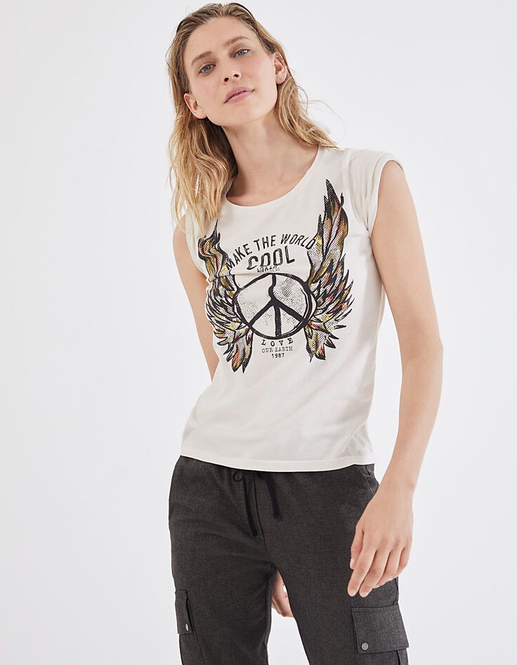 Damen-T-Shirt aus 100 % Baumwolle mit Peace-and-Love-Motiv-2