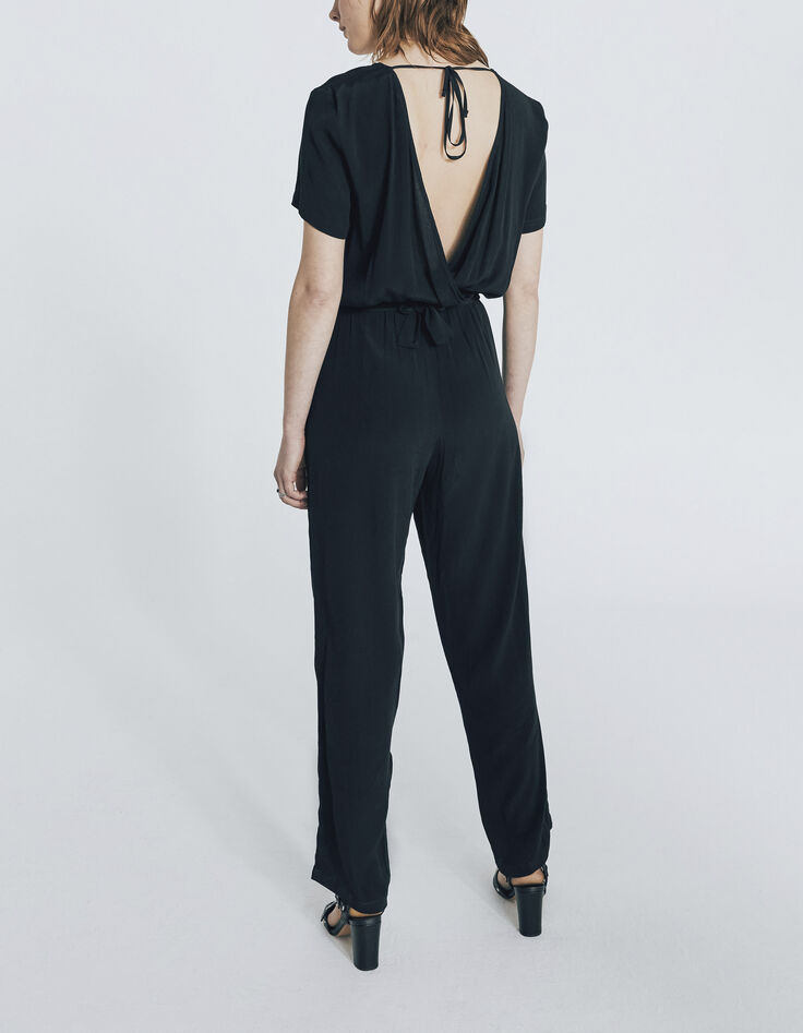 Combinaison viscose Ecovero® longue noire nouée dos femme-3