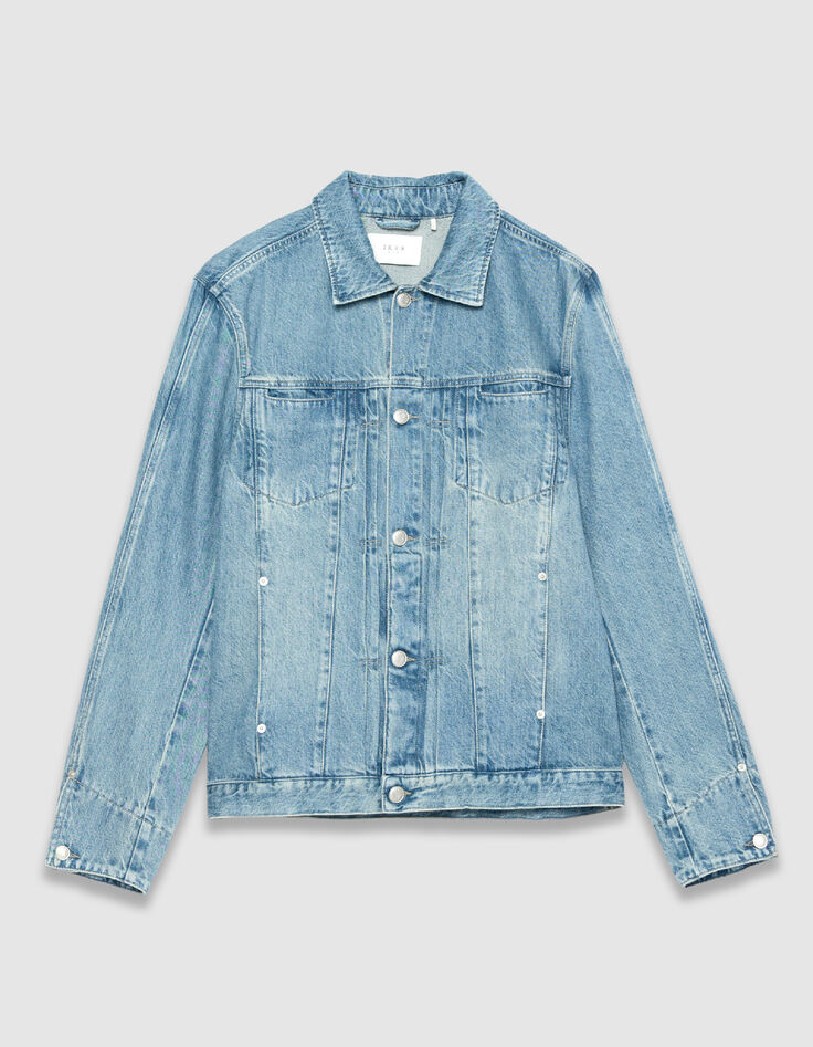 Blaue Jeansjacke mit Plissee-Detail Herren-6