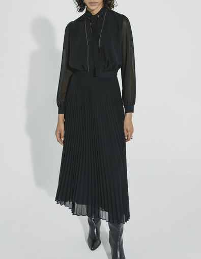 Vestido largo plisado gasa negro mujer - IKKS