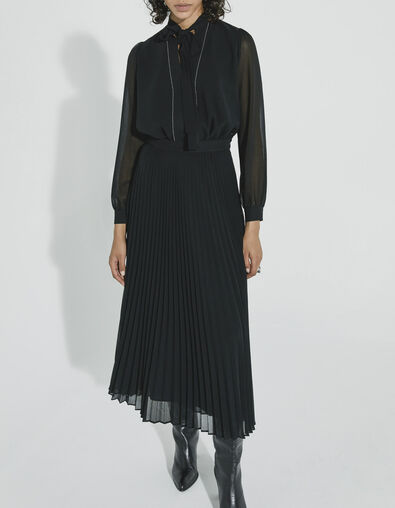 Robe longue plissée en voile coloris noir femme - IKKS