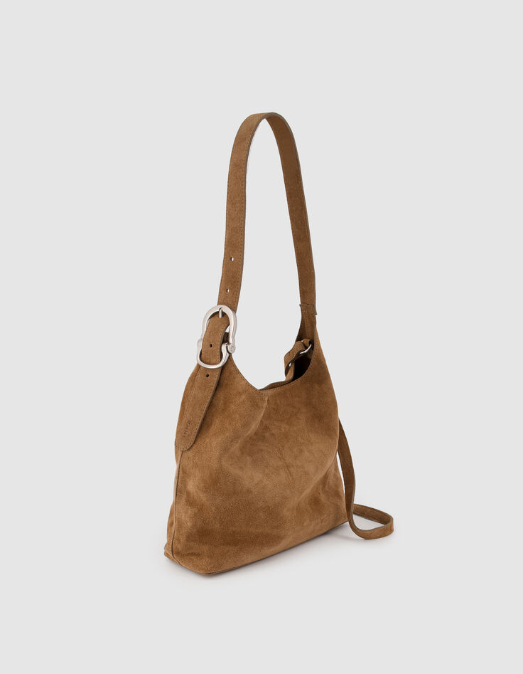 Beigefarbene Bucket-Bag aus Wildleder, Gr&ouml;&szlig;e M, Damen-2
