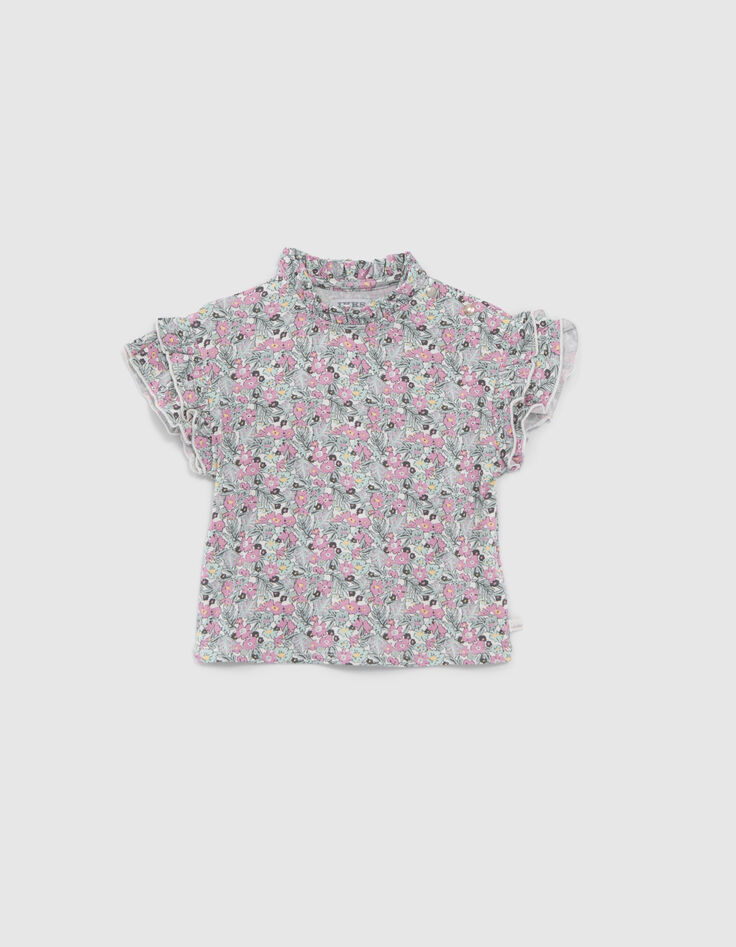 T-shirt kaki imprimé petites fleurs bébé fille-1