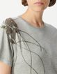 Women's grey tee-shirt with metallized beads on shoulder-4