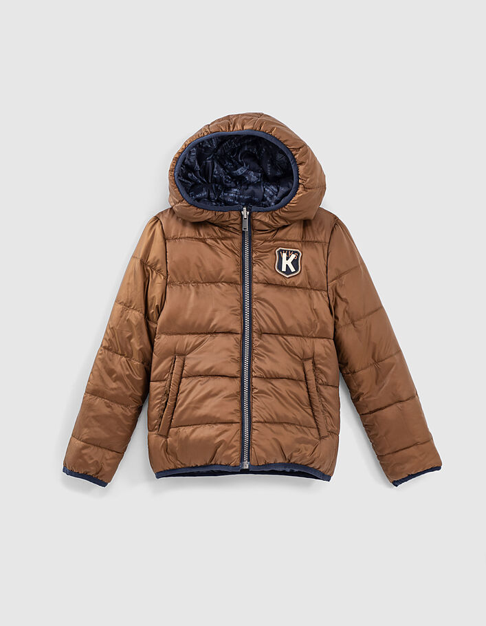 Boys’ navy tattoo/cognac reversible padded jacket - IKKS