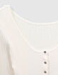 Cardigan blanc cassé en tricot côtelé à col danseuse Femme-2