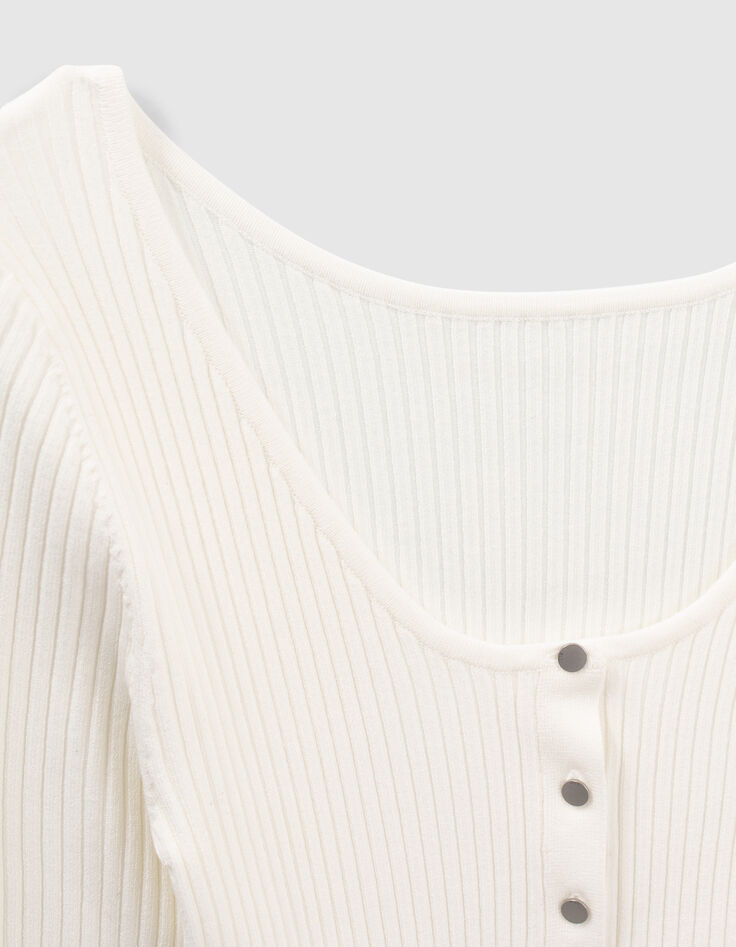 Cardigan blanc cassé en tricot côtelé à col danseuse Femme-2