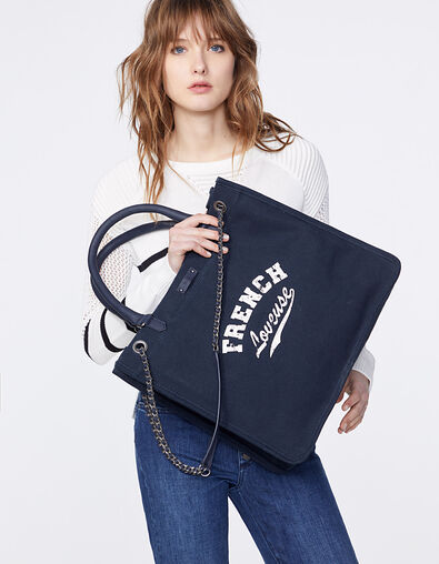 The Time Keeper women’s navy cotton canvas tote bag - IKKS
