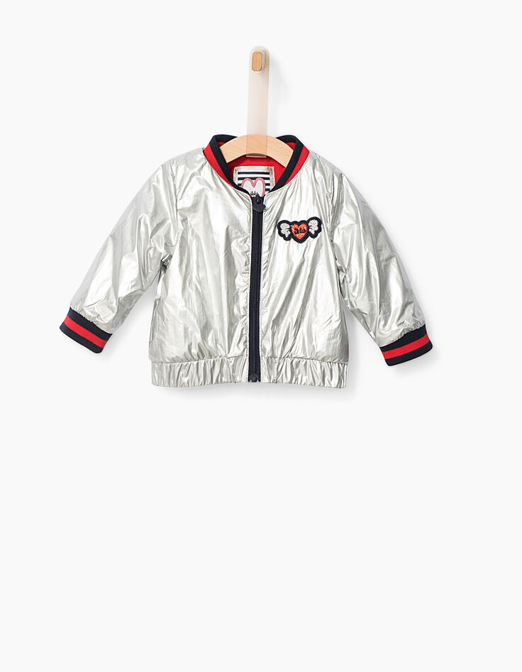 Blouson teddy argent, doublé polaire bébé fille-1