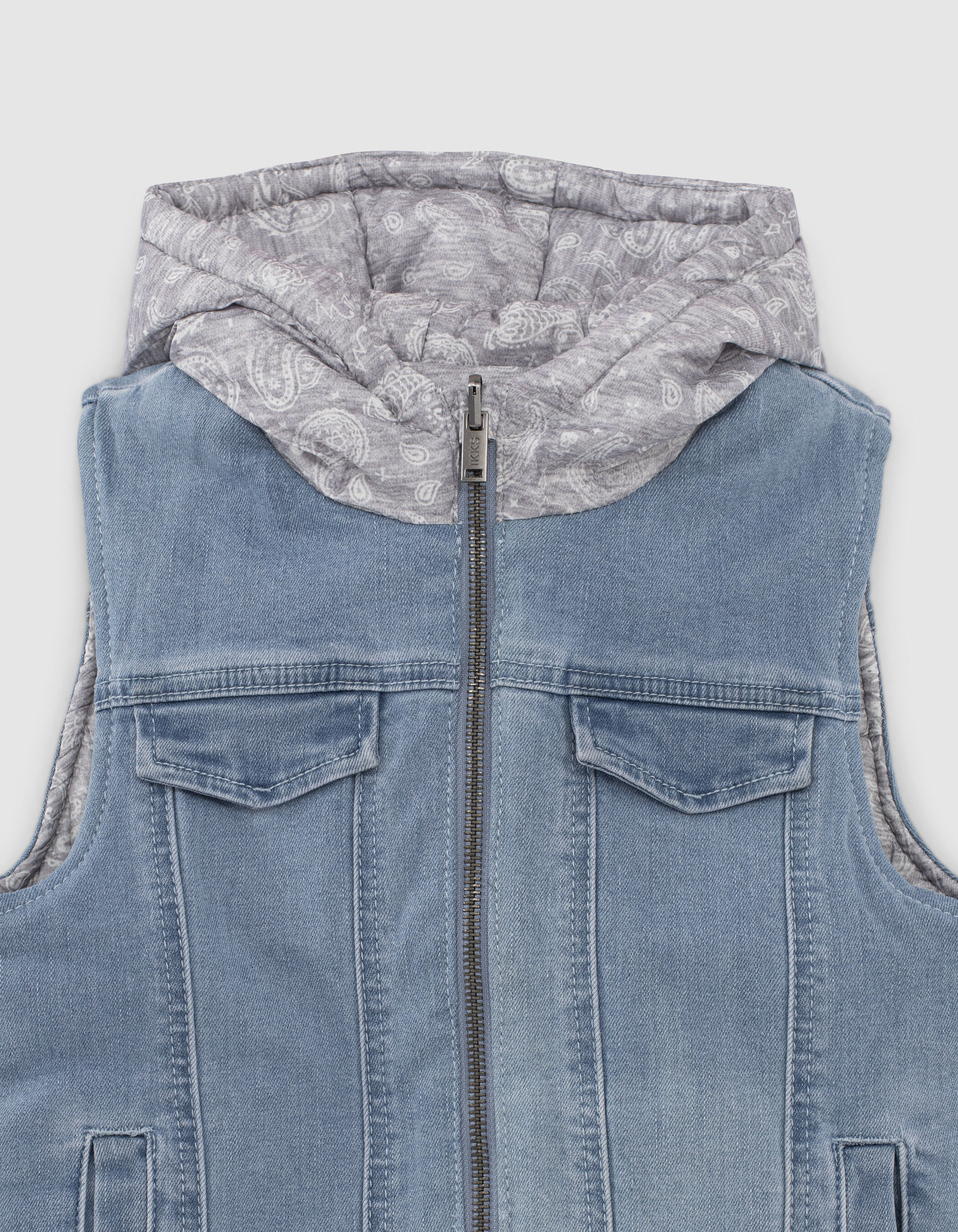Doudoune reversible jean bleu et gris sans manches garcon