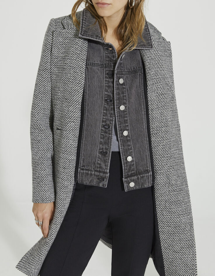 Women’s grey wool blend coat with grey denim facing-1