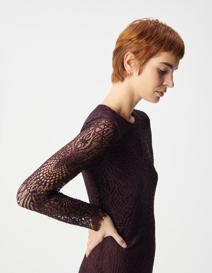 Maxi-jurk met bordeauxrode kant voor dames-5