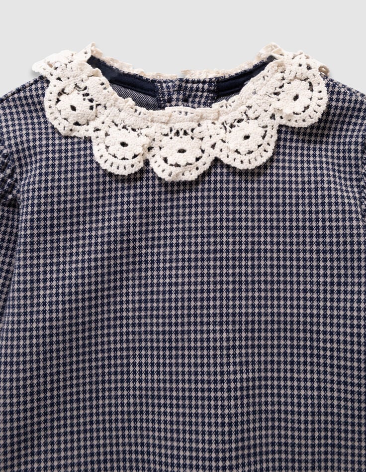 Marine blouse pied-de-poule kanten kraag babymeisjes-2 Marine blouse pied-de-poule kanten kraag babymeisjes-2