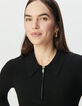 Pull noir tricot 100% laine col polo zippé Femme-5